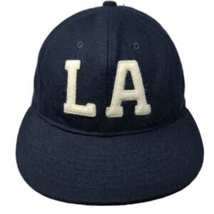 Ebbets Field Cap Blue Wool Leather Strap Green White LA Hat Vintage W/Tags